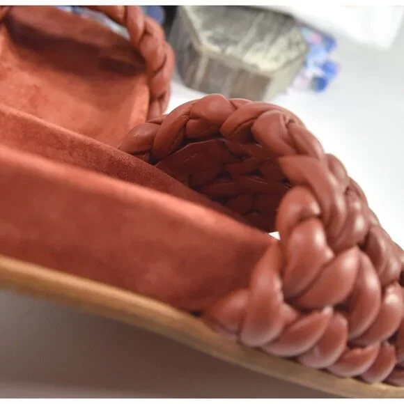 Chloe Terracotta Brown Leather Kacey Woven Flat Mules Slides Sz 37 NIB - Picture 8 of 11